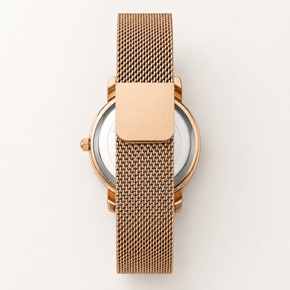 Women's Quartz Watch, Magnetic Mesh Strap in Black or Rose Gold
