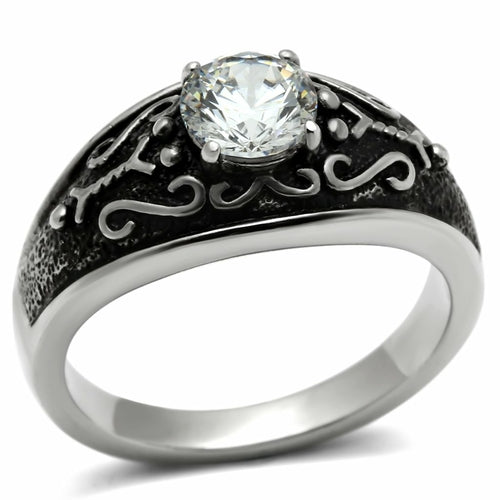 Polished Stainless Steel Ring with CZ Stone